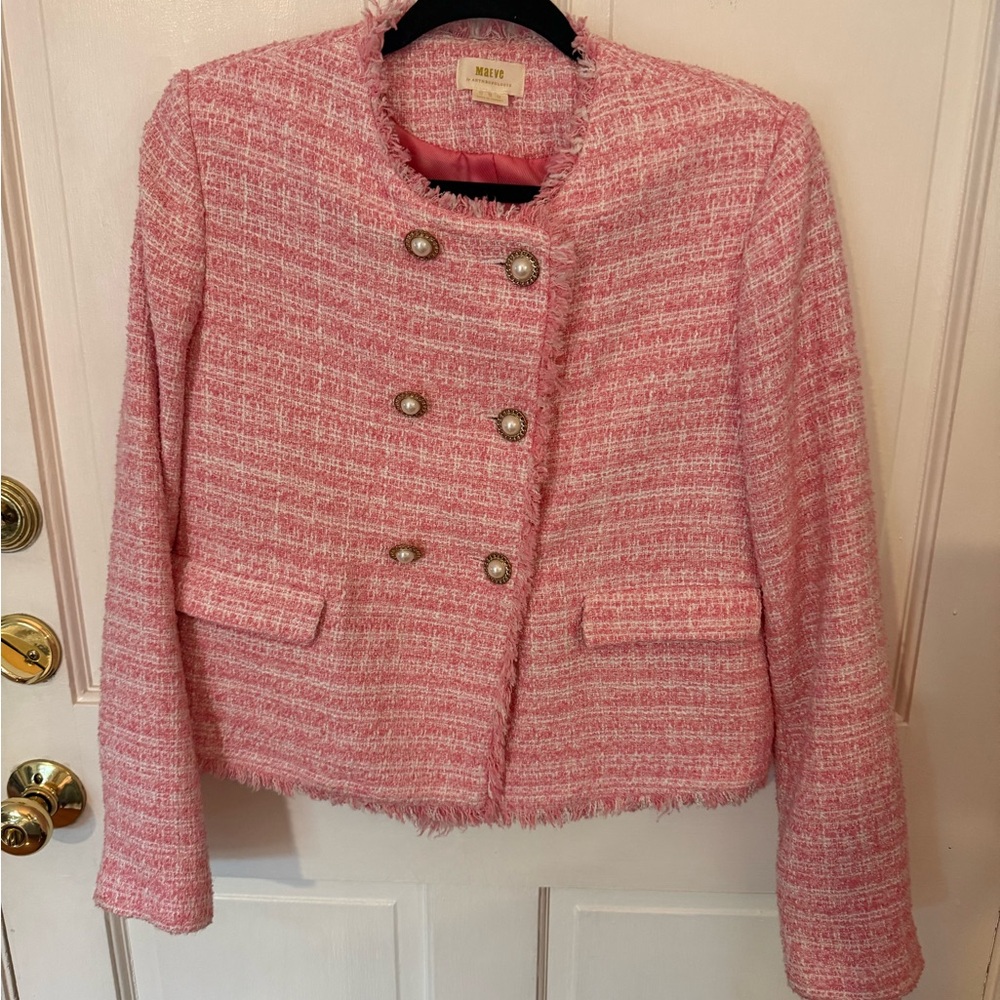 Anthropologie’s Maeve Brand Pink Tweed Blazer